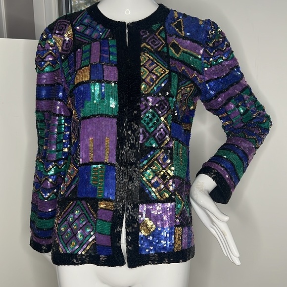 Laurence Kazar Sz L Fully Beaded Silk Jacket - Picture 1 of 6